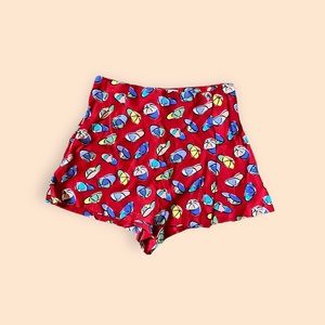 Red Patterned Mini Skirt